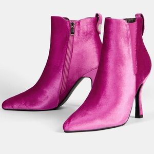 New Hot pink fuchsia suede stiletto high heel ankle booties boots Zippered SHEIN